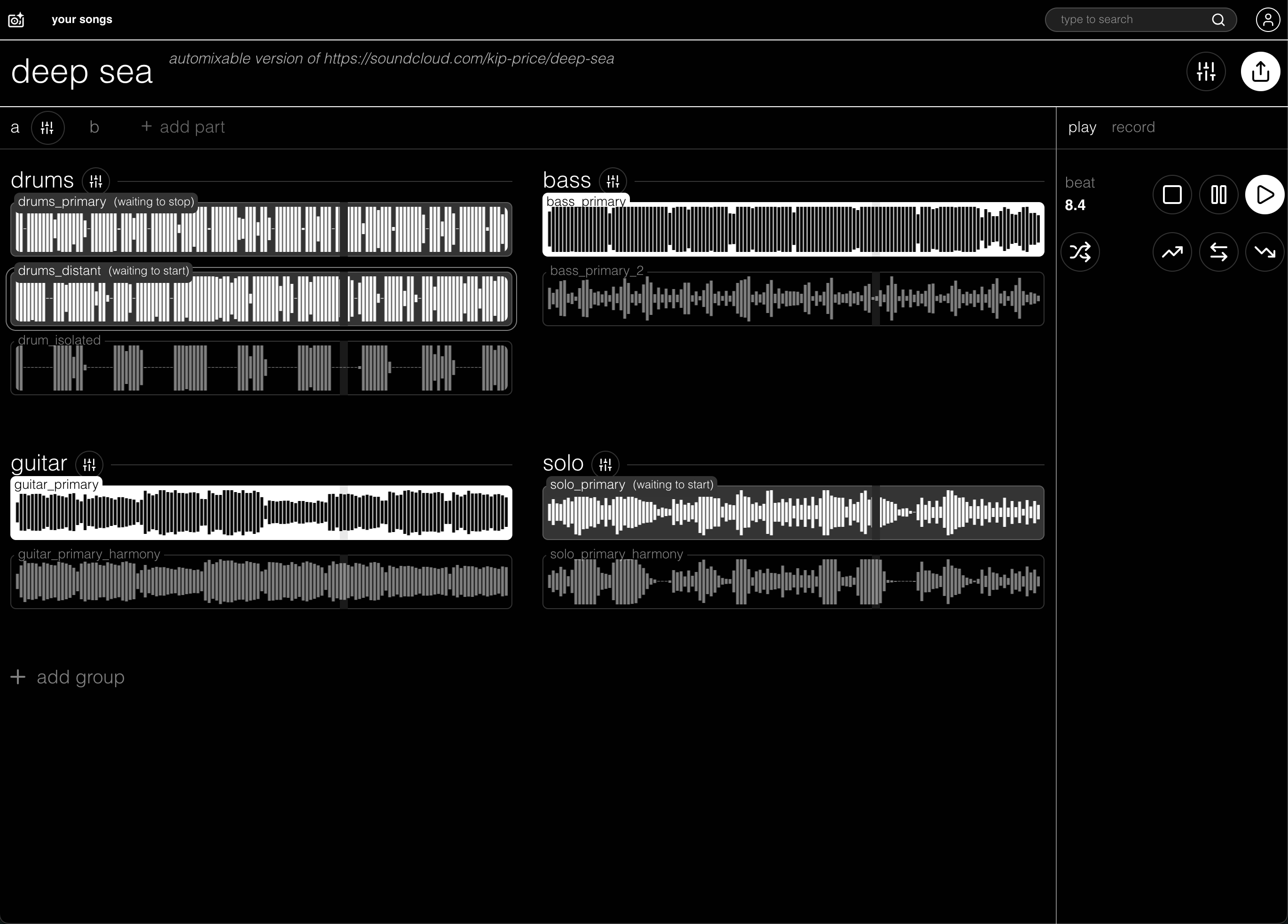 screenshot of hocus focus, a dynamic music generator