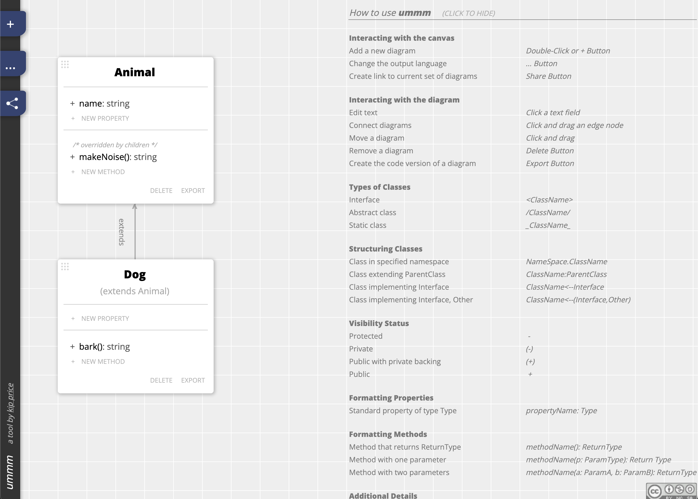 screenshot of Ummm, a visual UML editor that can generate code